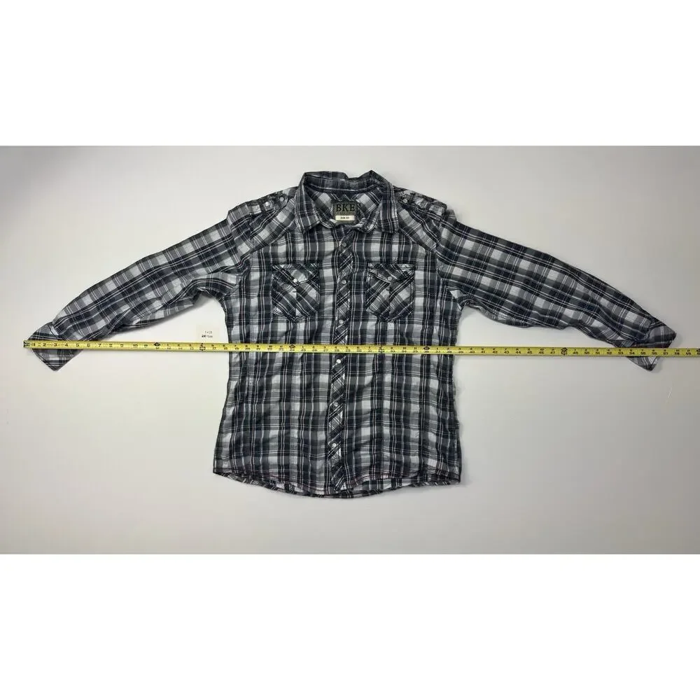 Used BKE Men's Slim Fit Western Pearl Snap Shirt Plaid Large Cotton